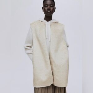 EUC SOLD OUT H & M Cream Faux Shearling Vest FUR Oversized XS Dress